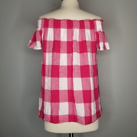 Anthro Cloth & Stone Plaid Off The Shoulder Top Sm - Picture 2 of 7